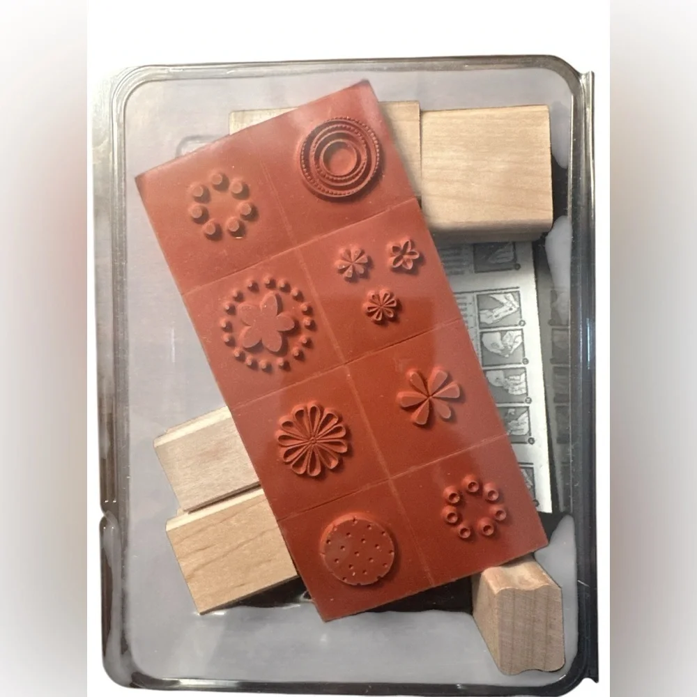 Stampin' Up! Retired Wooden Stamp Set - Floral and Geometric Designs NEW